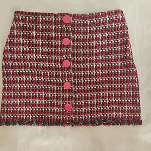 Zara Red and White Embellished Pencil Mini Skirt